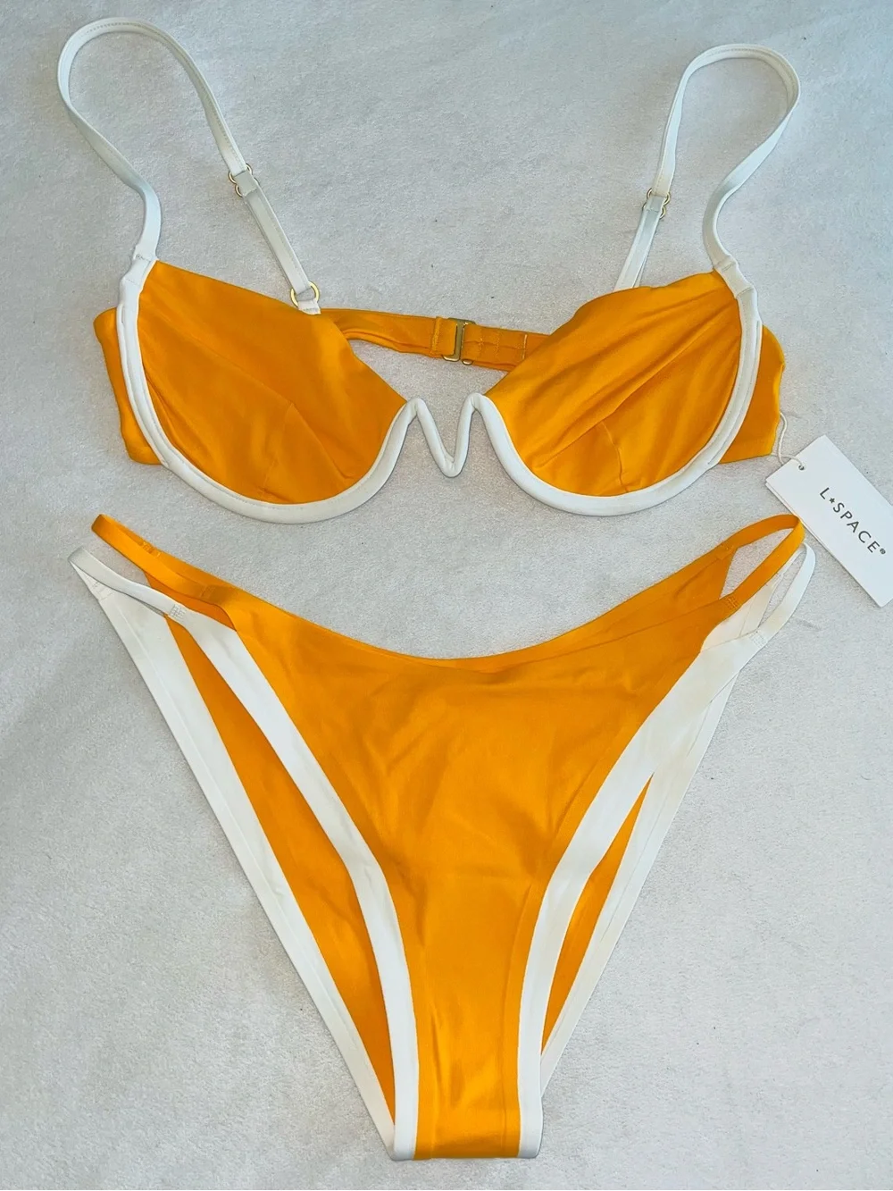 L*Space Bikini Set Niko Top & Billie Bikini Bottoms Mango/Cream Large Resortwear